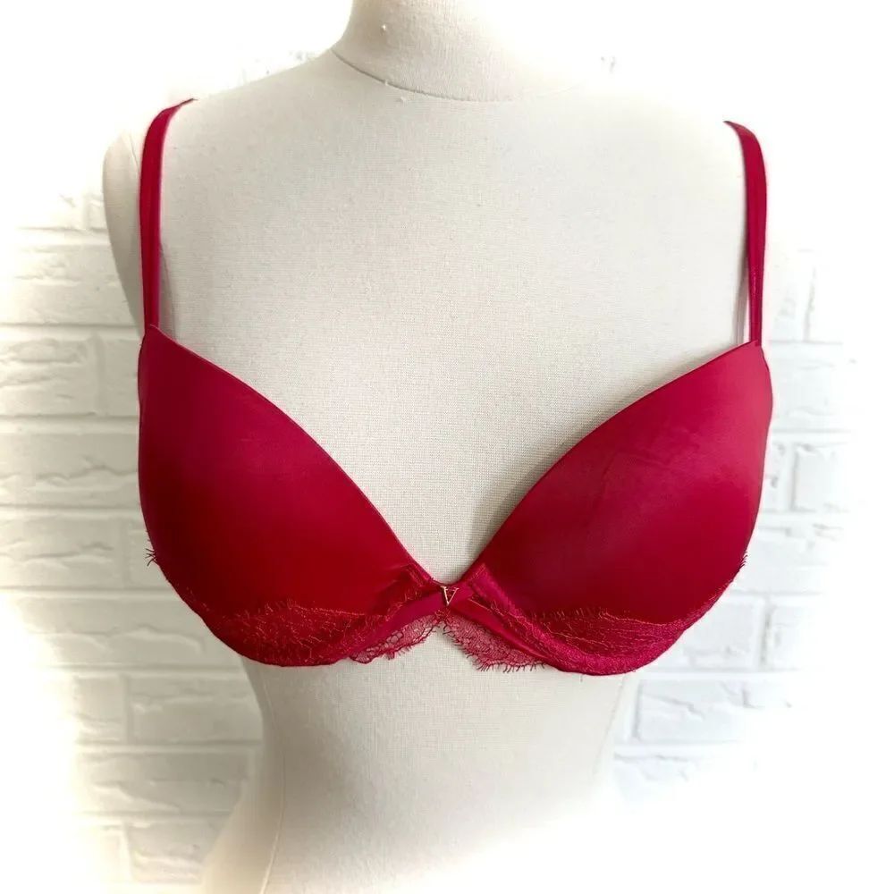 Victoria’s Secret Red Lace Push Up Demi Bra Size 34C